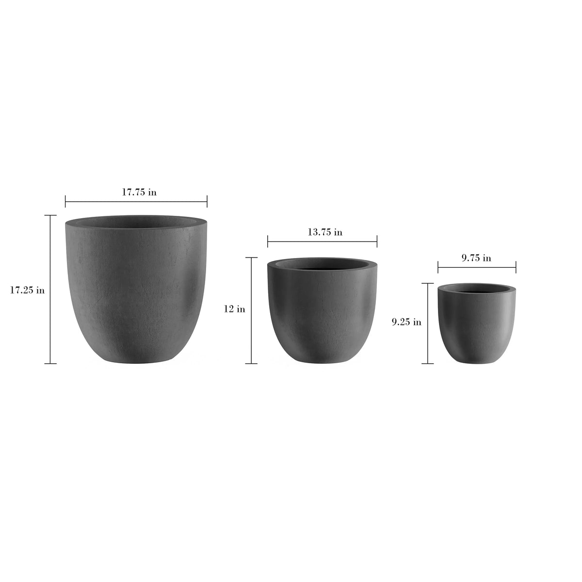 Set of 3 Tapered Gray Fiber Clay Planters L130