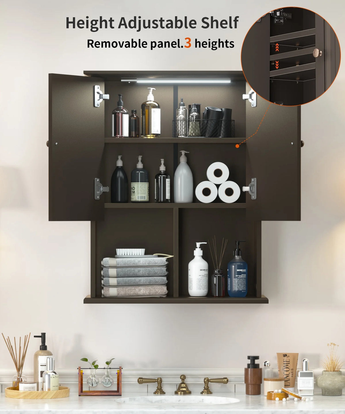 Wooden Wall Mounted Cabinet with LED and Adjustable Shelf W891