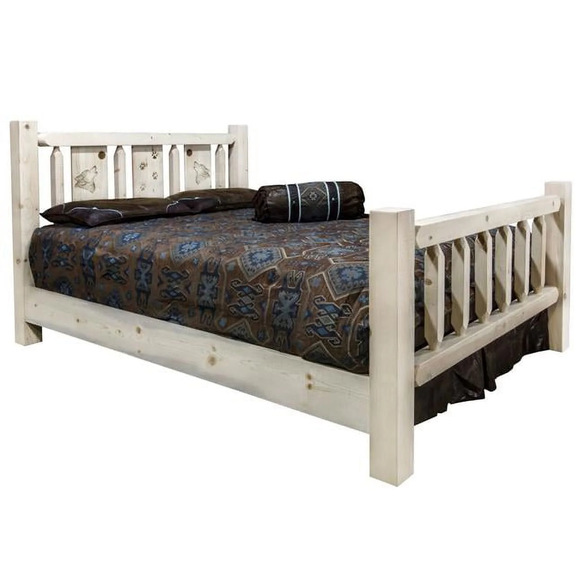 Twin Size Bed with Laser Engraved Wolf Design K272381