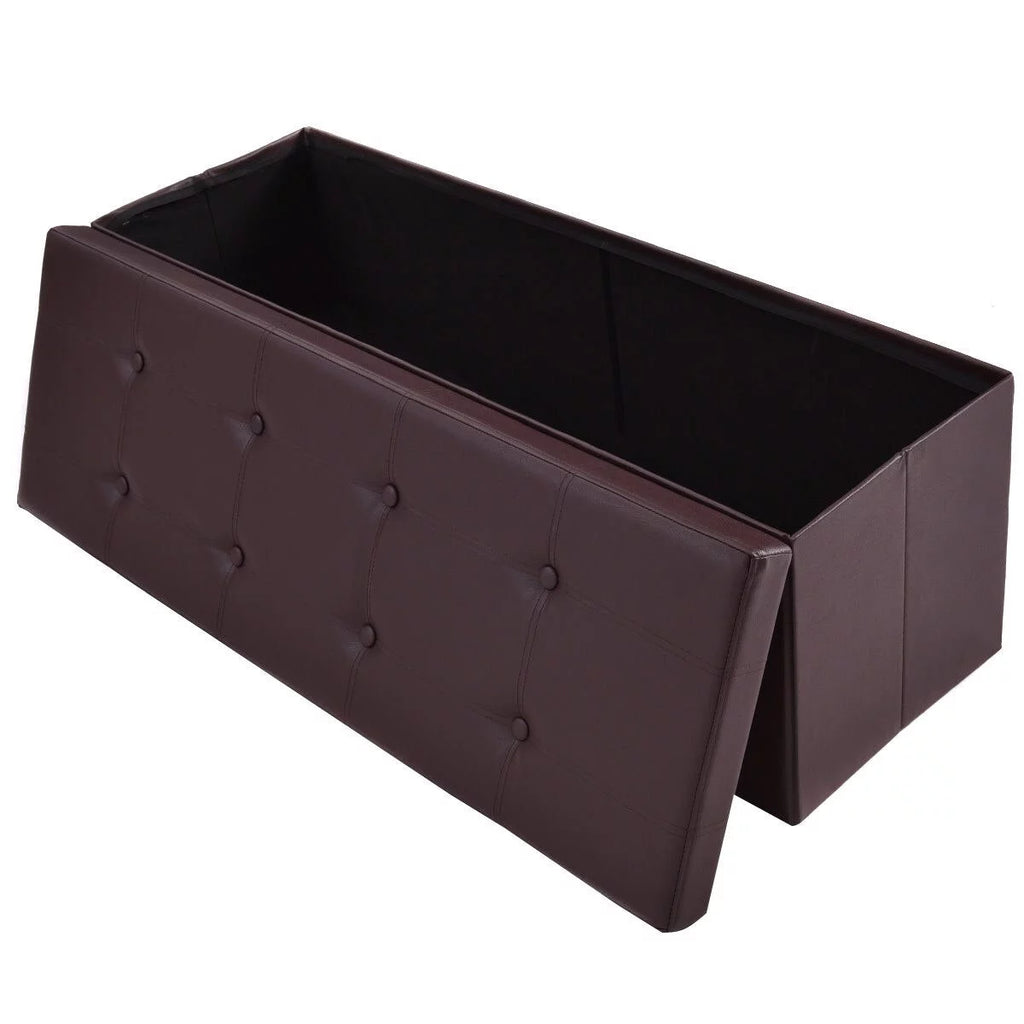 Brown Faux Leather Folding Storage Ottoman N64538