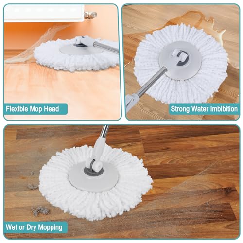 Spin Mop and Bucket with Wringer Set, 4 Reusable Microfiber Mop Pads M22338