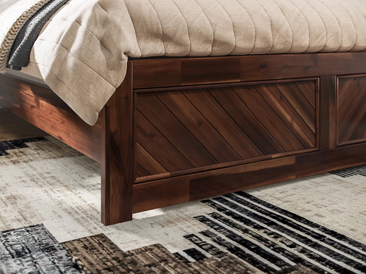 Queen Solid Wood Low Profile Platform Bed with Footboard, Walnut Y61264