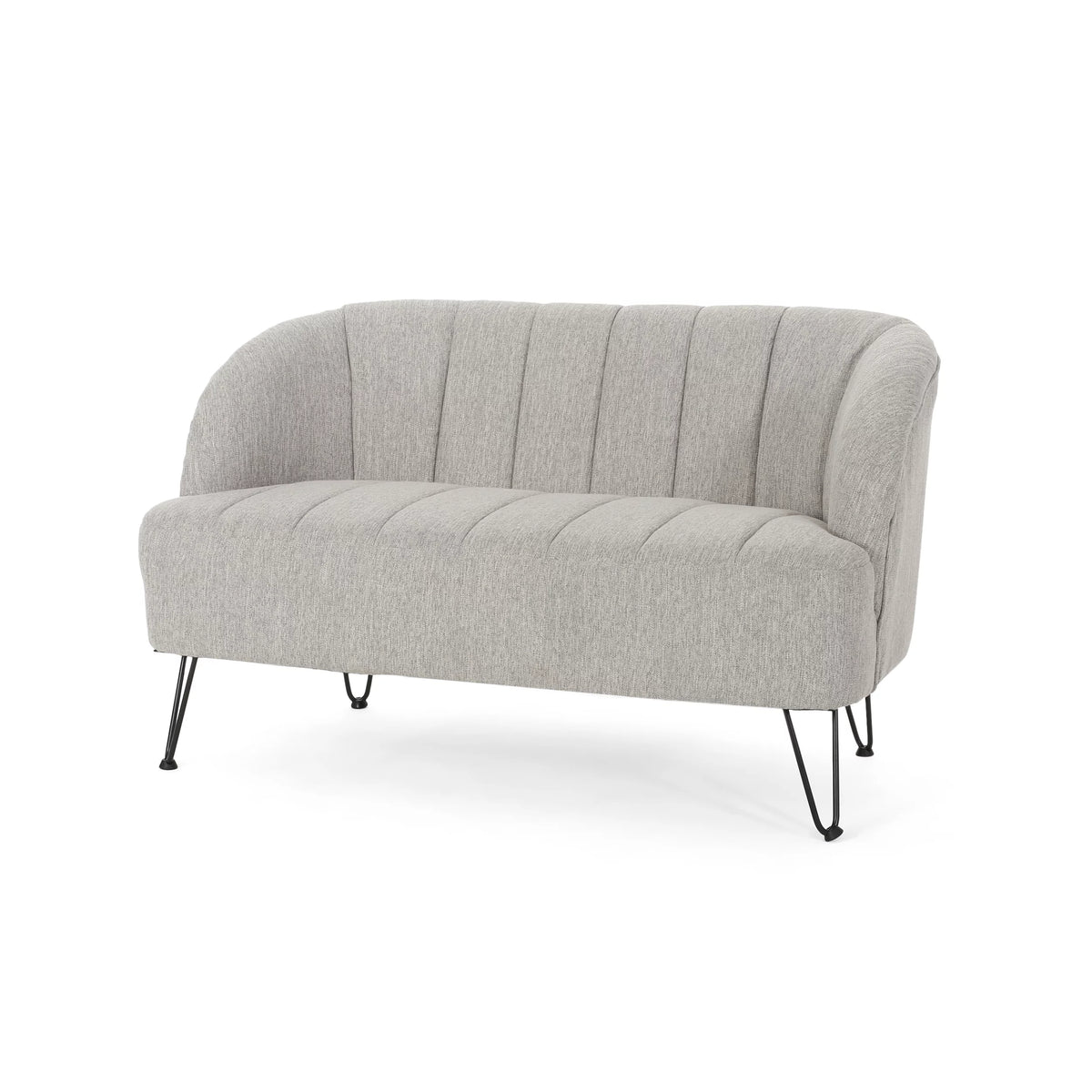 Light Gray Fabric Loveseat with Hairpin Legs H415
