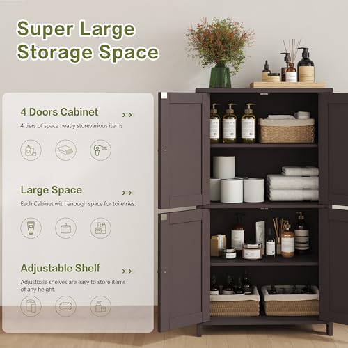 Brown Freestanding Storage Cabinet with 4 Doors A430