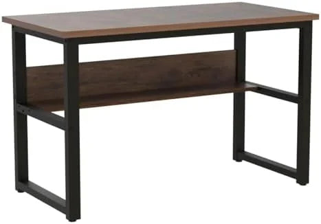 Computer Desk with Shelves 47 Inches Natural Wood Black Metal Frame Q628135