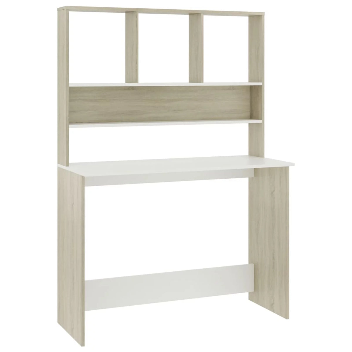 White and Sonoma Oak Engineered Wood Desk with Shelves X874579