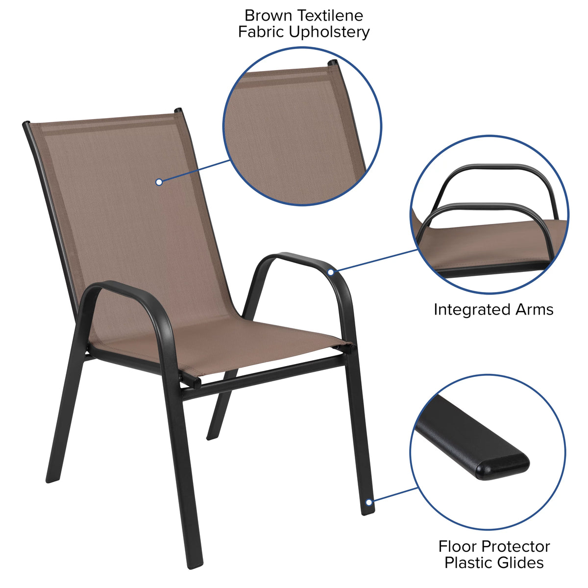 5 Piece Outdoor Patio Dining Set with 4 Brown Stack Chairs F1422