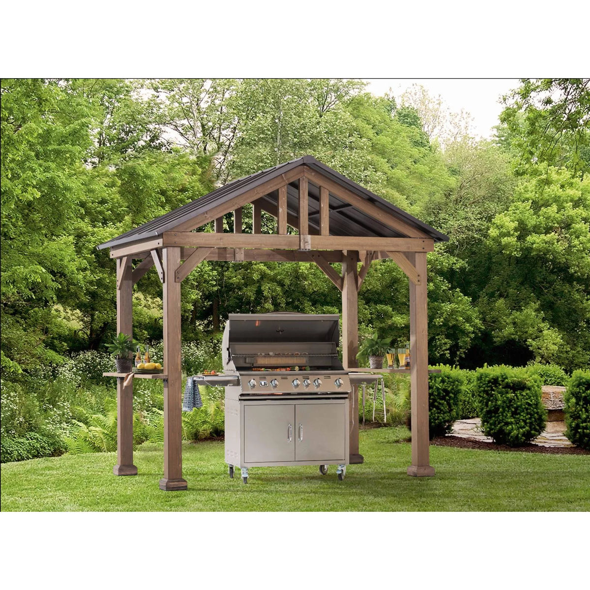 9 ft. x 6 ft. Cedar Wood Hardtop Grill Gazebo P16625