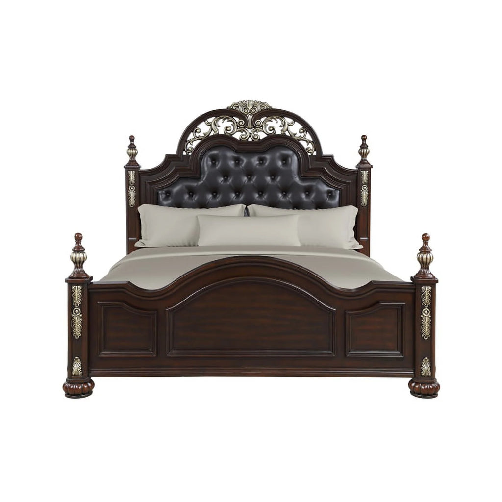 Brown Solid Wood Queen Bed J146064