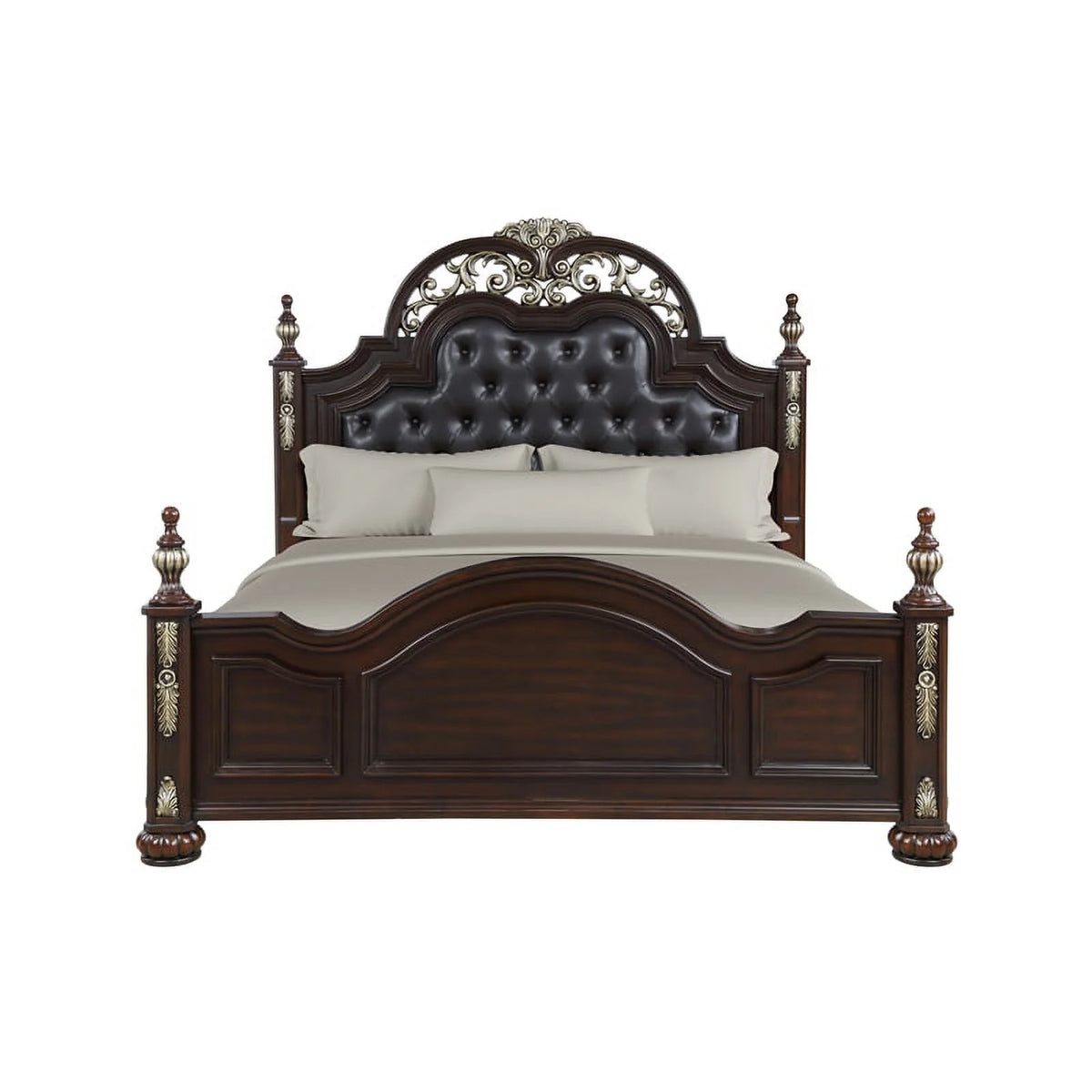 Brown Solid Wood Queen Bed J146064