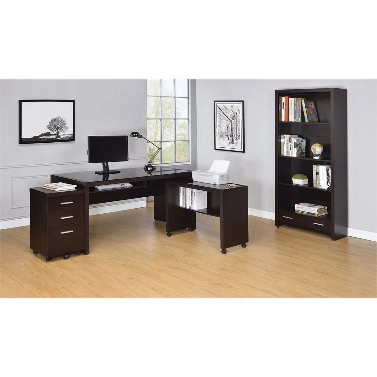 3 Piece Office Chair Computer Desk and Mobile File Cabinet V1192