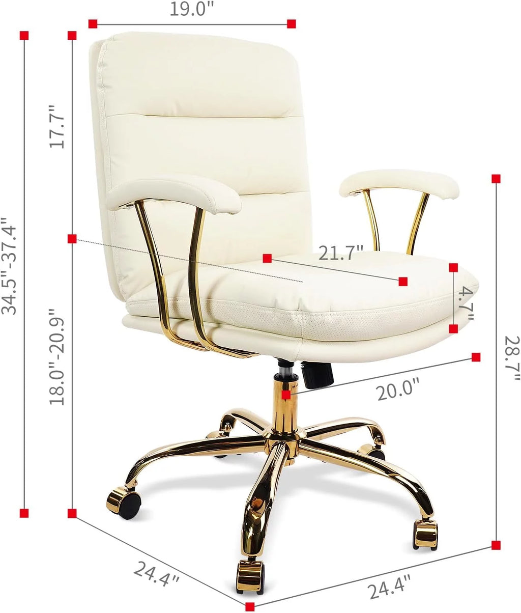 White Ergonomic Faux Leather Office Chair with Wheels and Arms F1626