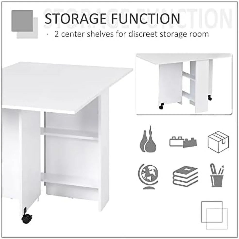 Folding Drop Leaf Dining Table with Racks White Marble T267