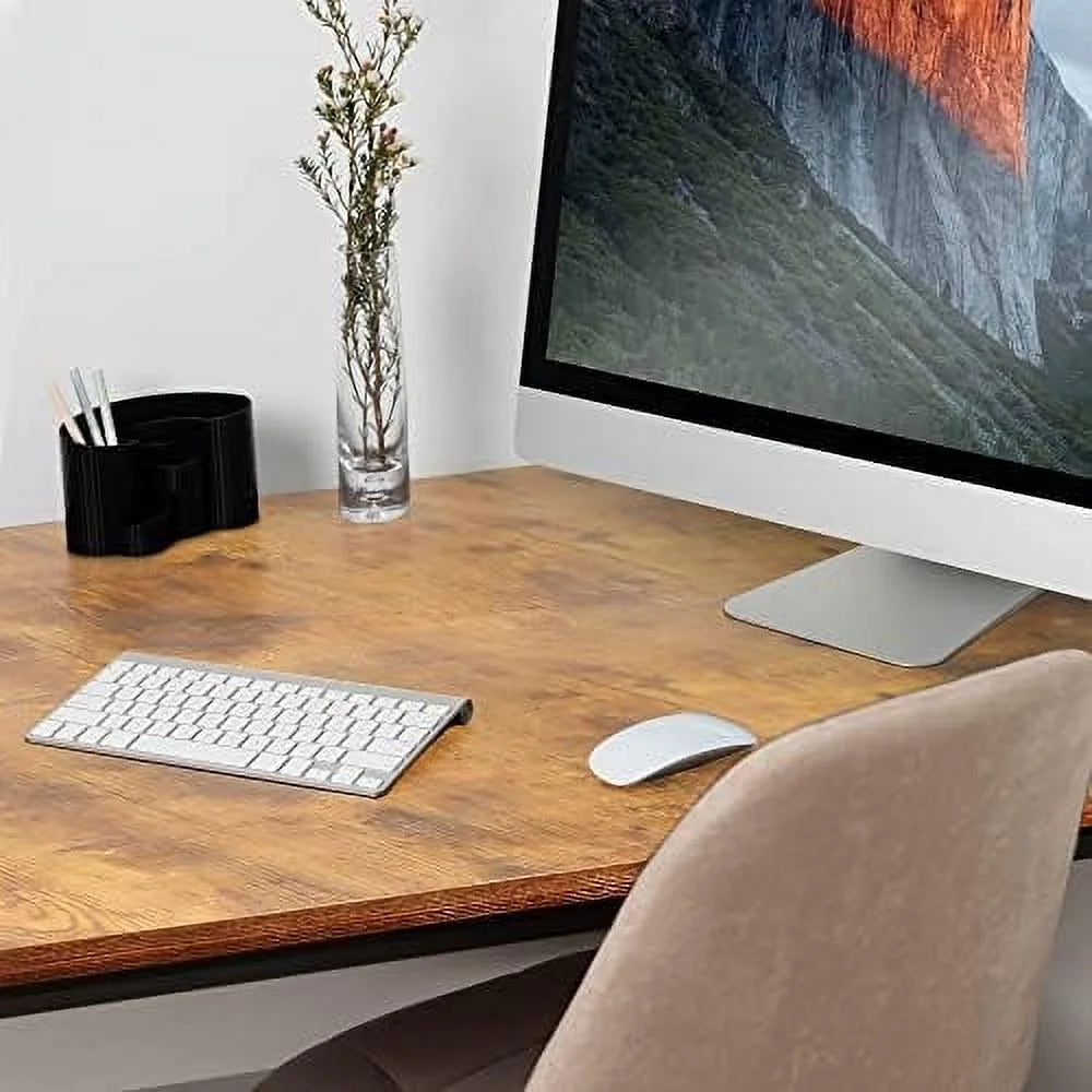 Computer Desk with Shelves 47 Inches Natural Wood Black Metal Frame Q628135