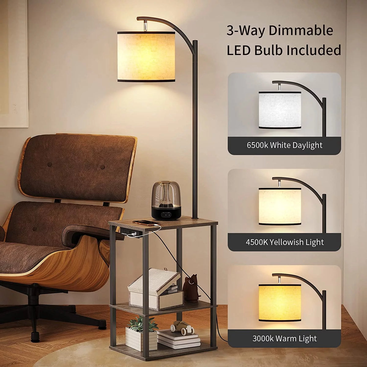 Floor Lamp with Table and Shelves M3415