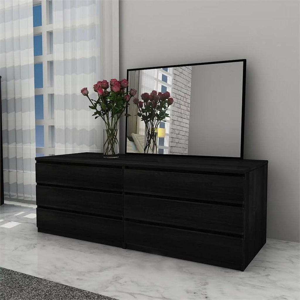 Black 6 Drawer Dresser 5 Drawer Chest and Two Nightstands 4 Piece Set O955676