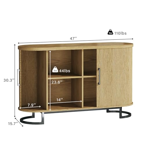 Walnut Fluted Tambour Sideboard Buffet Cabinet with Adjustable Shelves M4405