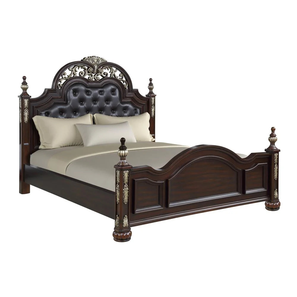Brown Solid Wood Queen Bed J146064