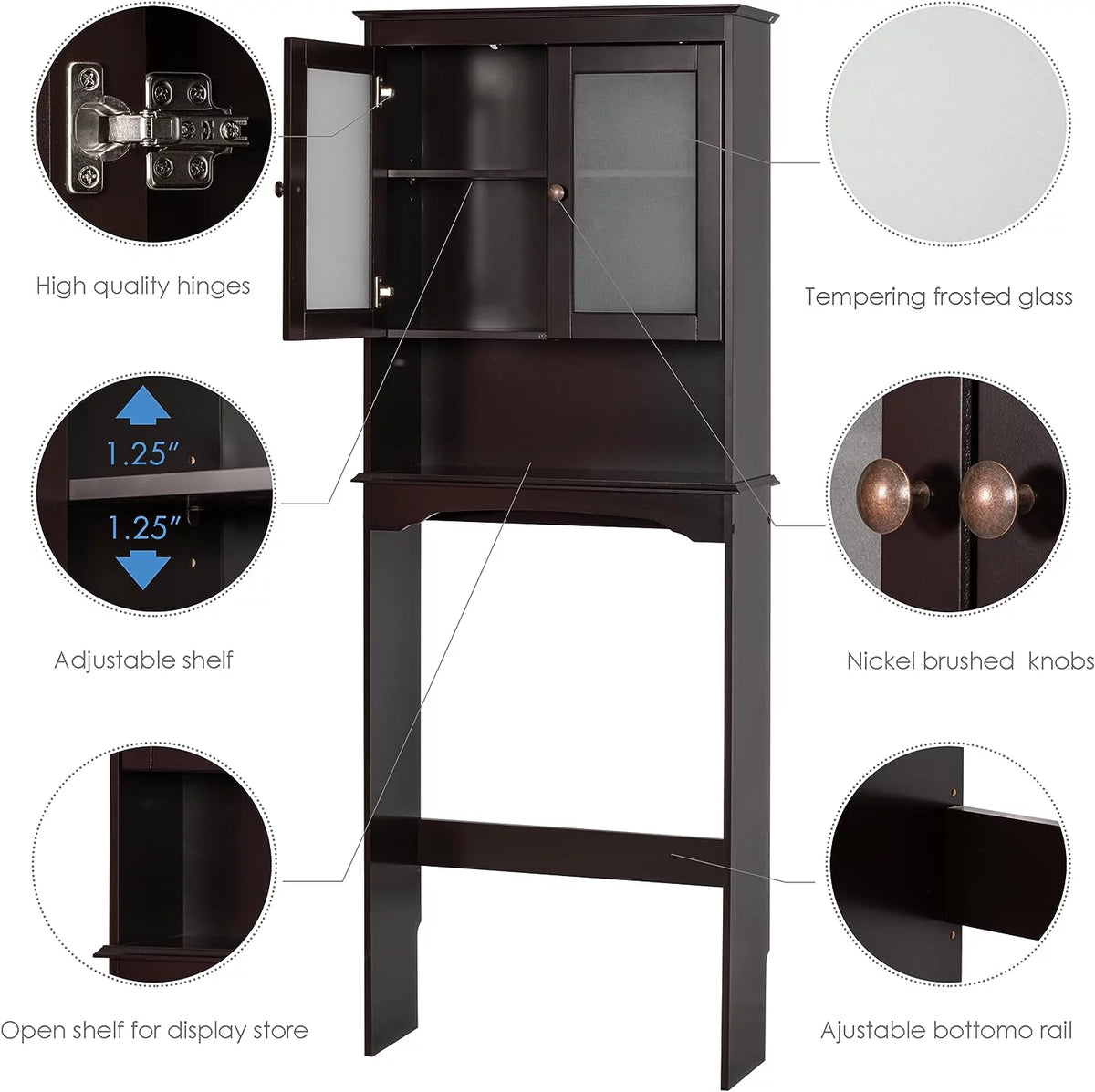 Over The Toilet Storage Cabinet with Glass Doors W3660