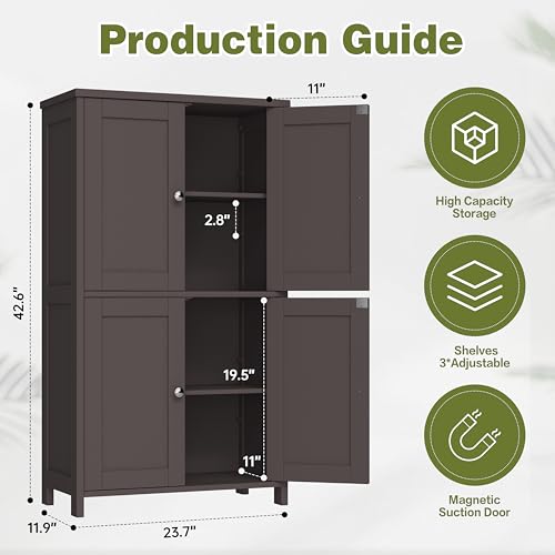 Brown Freestanding Storage Cabinet with 4 Doors A430