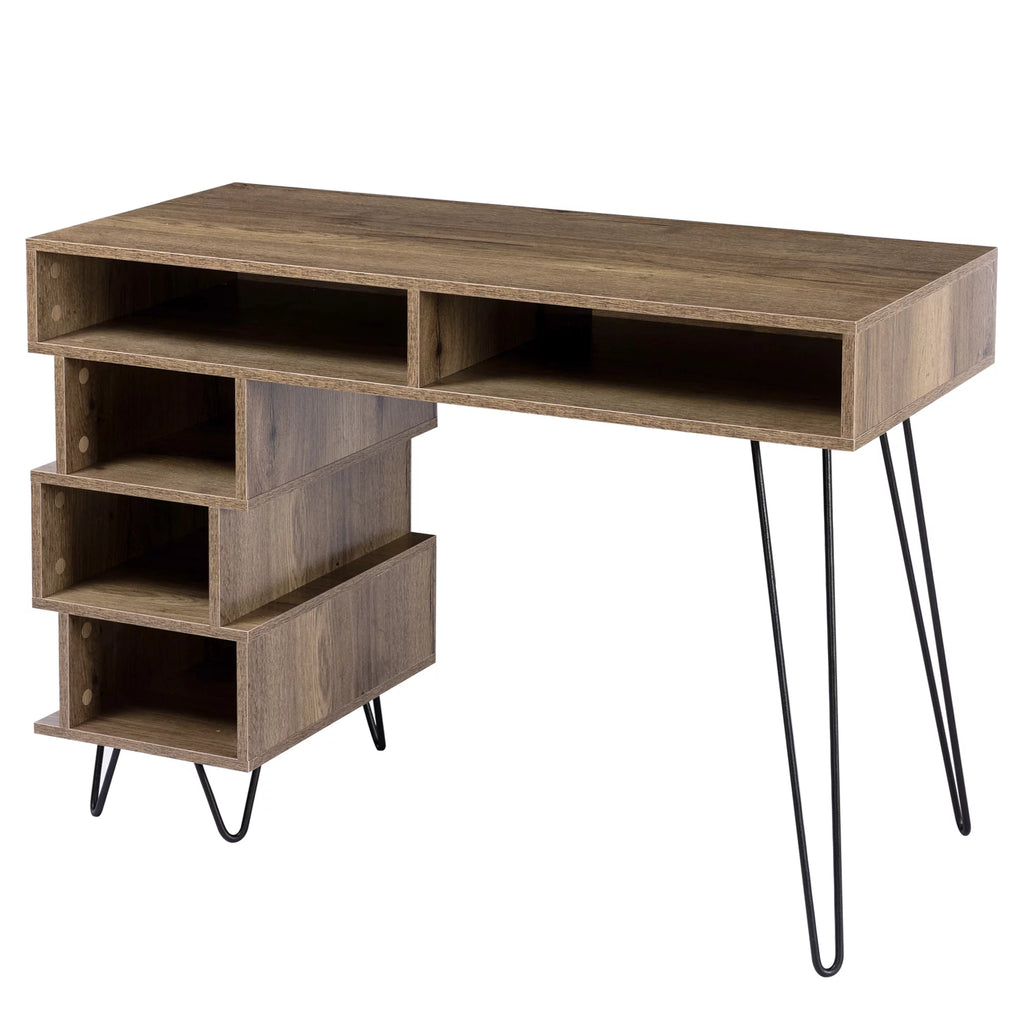 Brown Writing Study Desk with Lattice and V-Shaped Iron Leg W403725