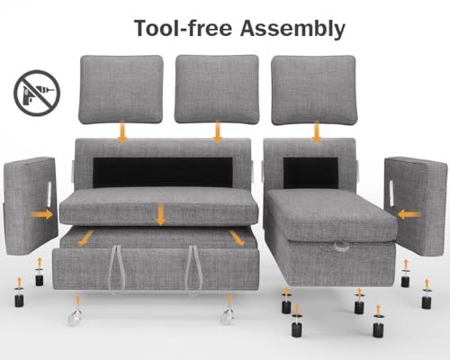 Dark Grey Sleeper Sofa Bed with Reversible Storage Chaise R94815