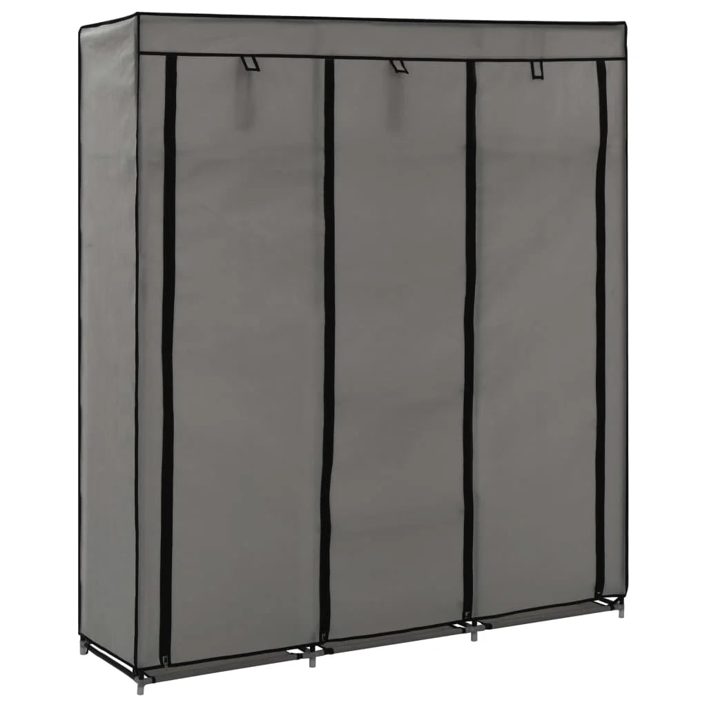 Gray Wardrobe with Compartments and Rods H978219