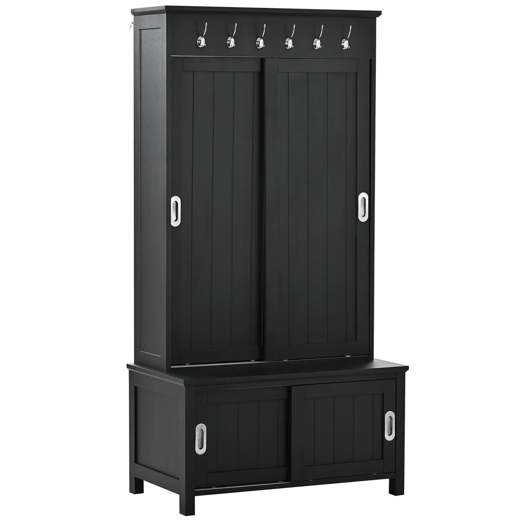 Black Wooden Hall Tree with Bench and Shoe Storage E835118