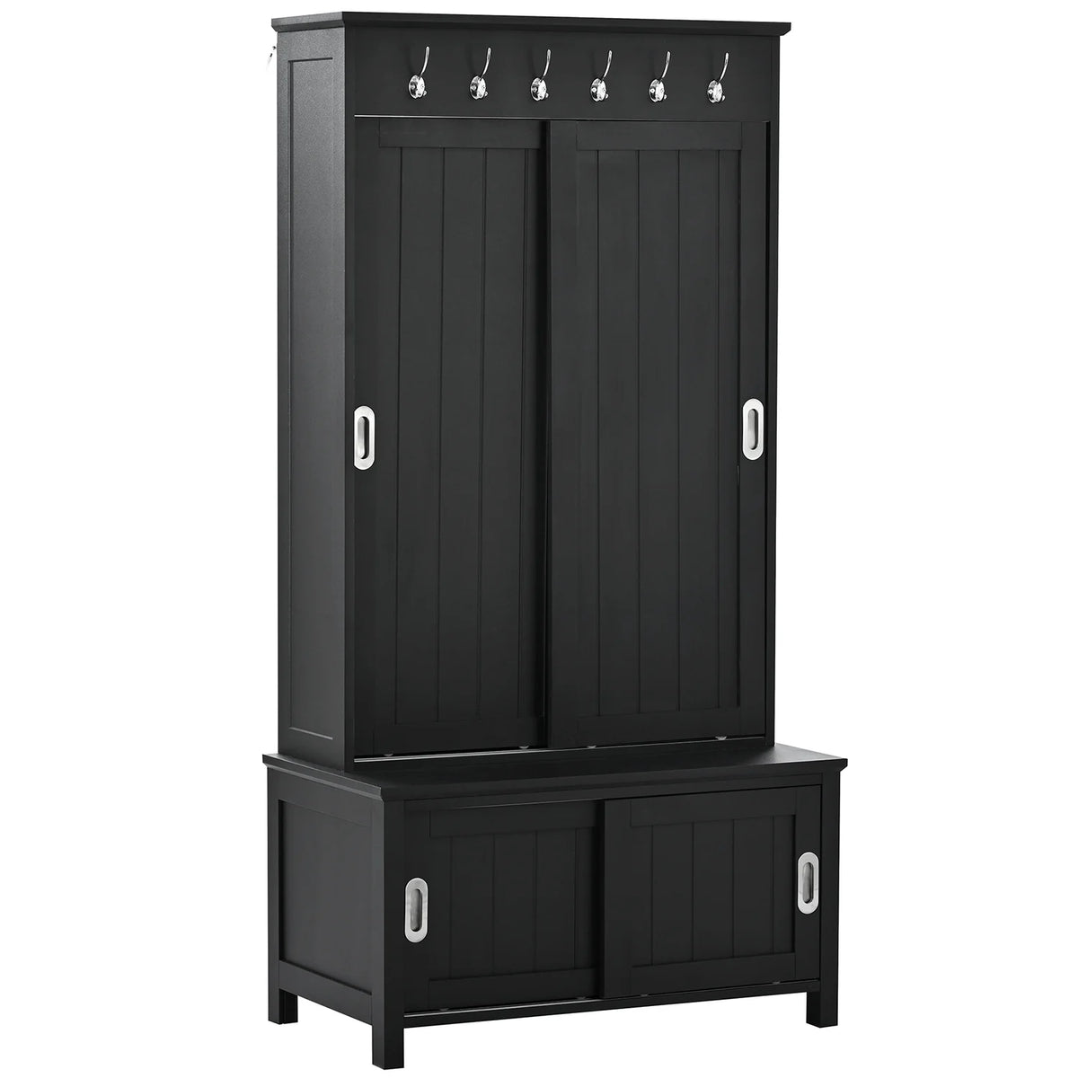 Black Wooden Hall Tree with Bench and Shoe Storage E835118