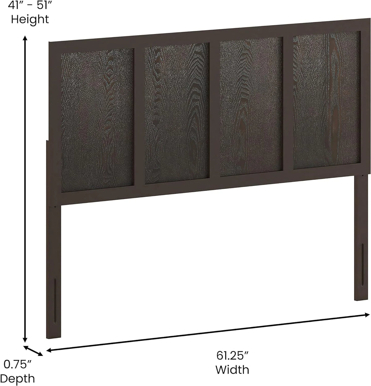 Queen Size Dark Brown Wooden Adjustable Headboard I555