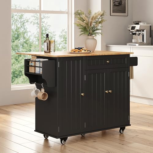 White Kitchen Island with Drop Leaf and Storage N2562