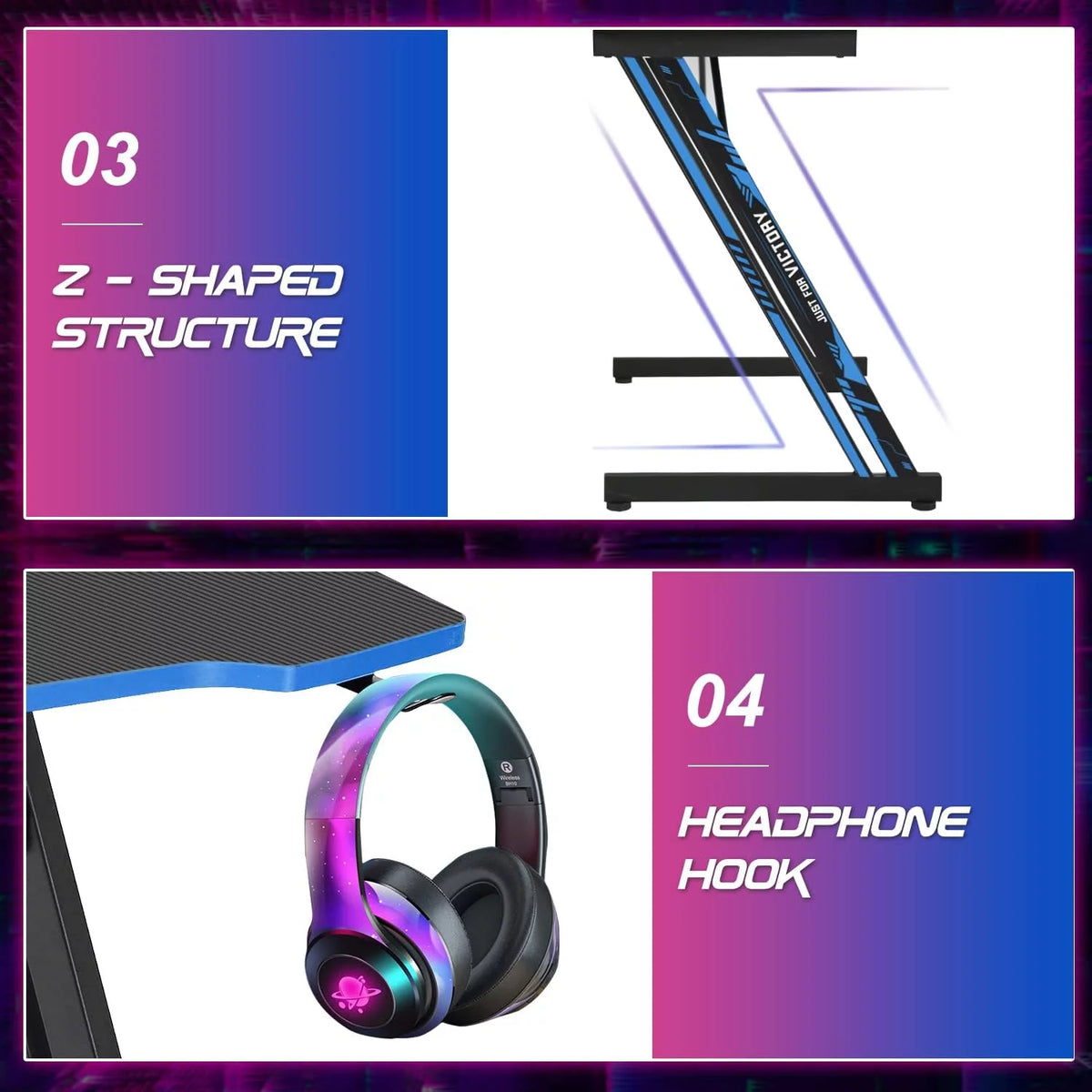 Blue 47 inch Z Shaped Gaming Desk T970