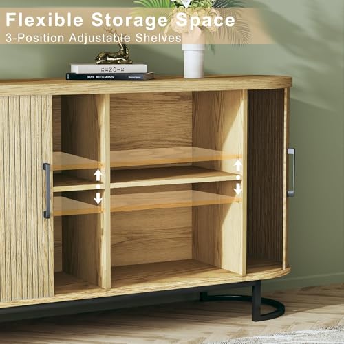 Walnut Fluted Tambour Sideboard Buffet Cabinet with Adjustable Shelves M4405
